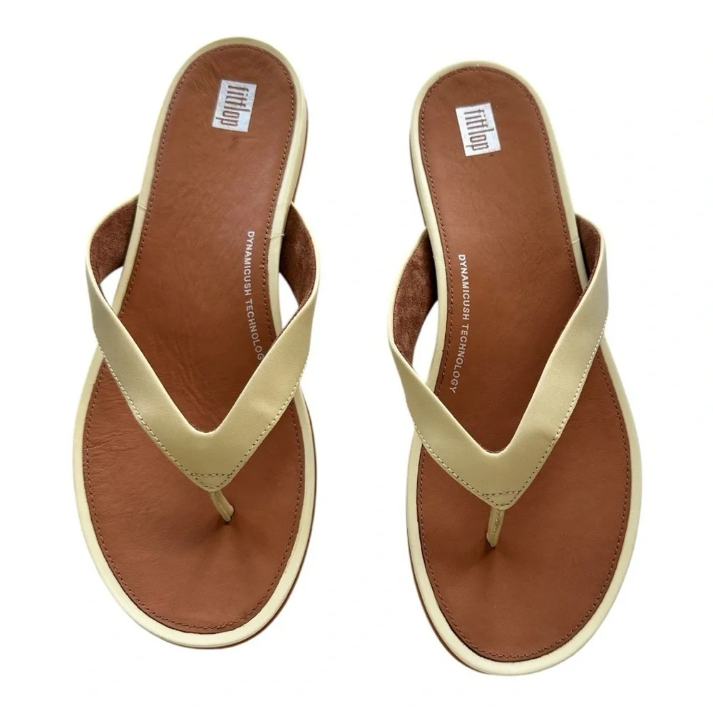 FitFlop Women's Pale Yellow Gracie Leather FLIP-Flops Sz 11
